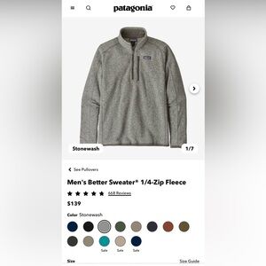 Patagonia Men’s Better Sweater 1/4 Zip Fleece